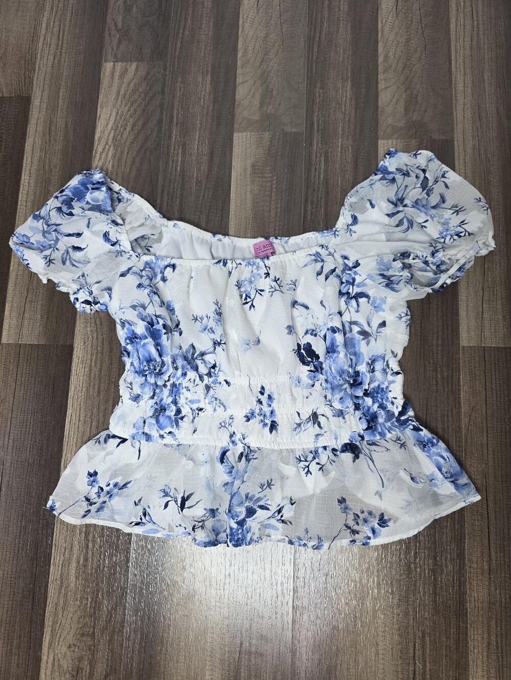 Mi Ami Floral Off-Shoulder Peplum Top Boho Festival Toile Summer Chiffon. L